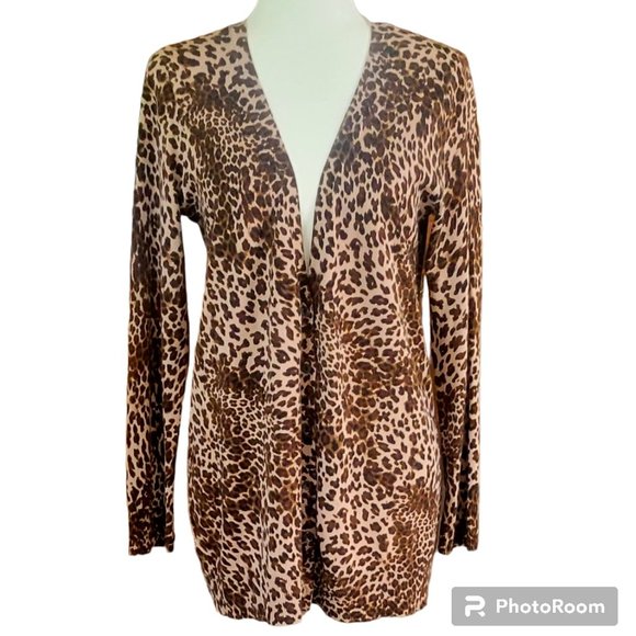 Soma Super Soft Longline Leopard Print Cardigan Sweater Size Medium - Picture 1 of 9